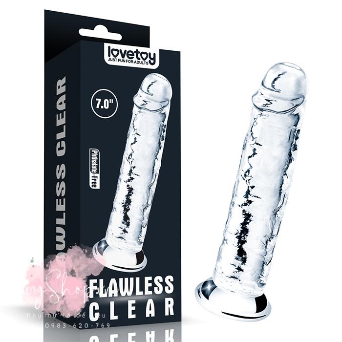 Lovetoy Flawless Clear 7 inch không bìu là dương vật giả trong suốt hấp dẫn chị em