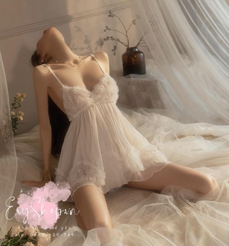 Váy Ngủ Hai Dây Ren Hoa Hồng