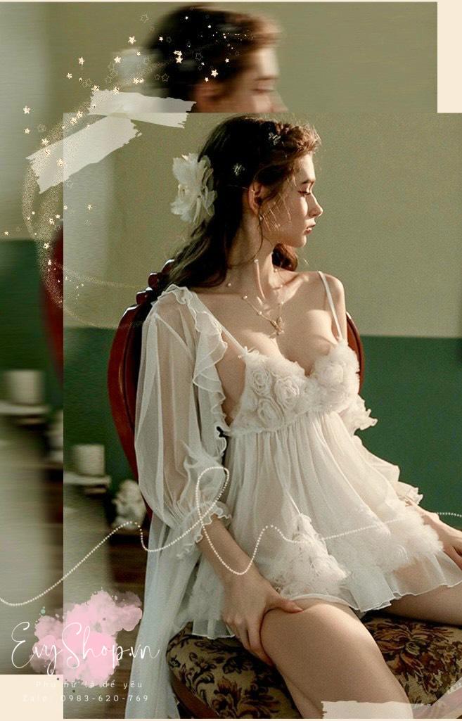 Váy Ngủ Hai Dây Ren Hoa Hồng