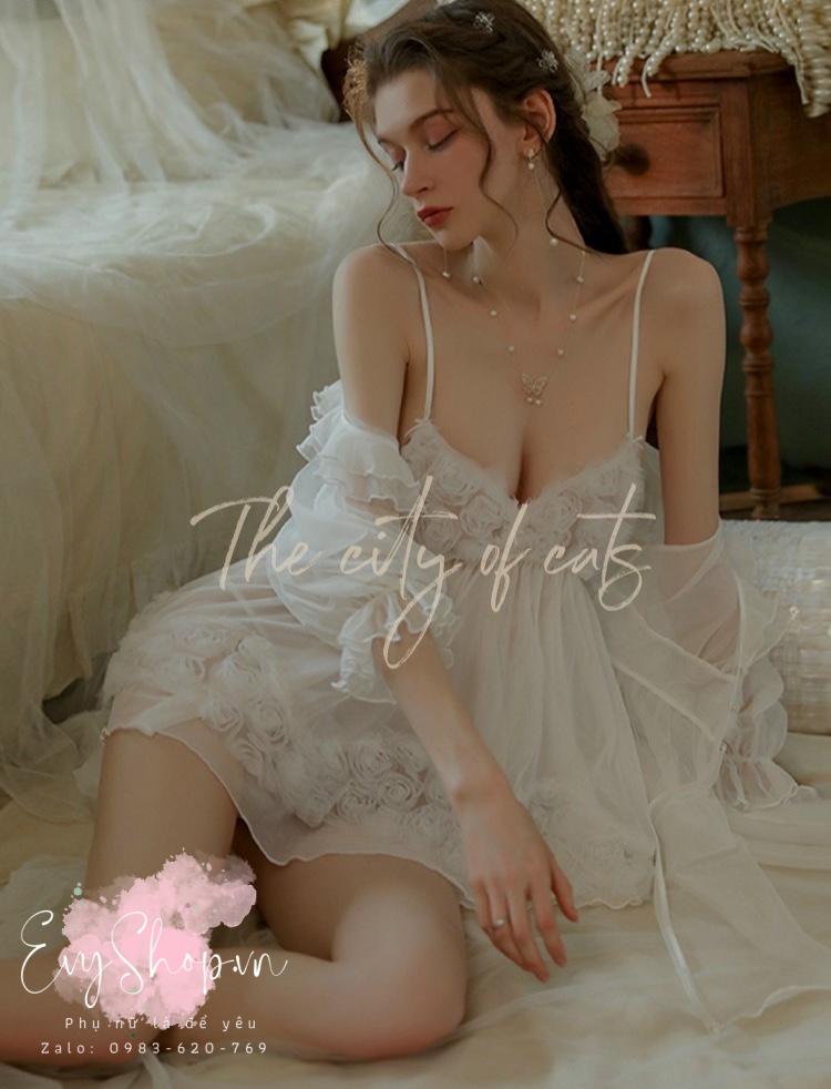 Váy Ngủ Hai Dây Ren Hoa Hồng